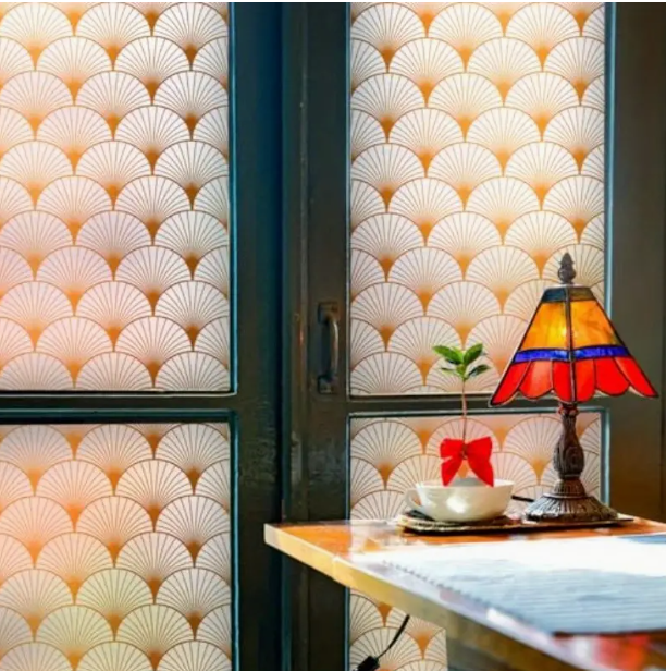 Geometric Art Stained Glass Window Film Bathroom Window Privacy Film Frosted Glass Static Clings Non Adhesive with Installation Tools Modern Home Improvement Style S117 17.7'' x 78.7''