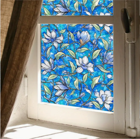 Colorful Flower Translucent curtain Sticker Static Wall Stickers
