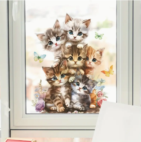 Adorable Cartoon Cat & Butterfly Wall Decals - Easy Peel & Stick, Removable Art for Bedroom, Living Room, and Home Décor Material: Plastic