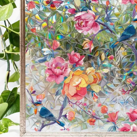 Colorful Flower Translucent curtain Sticker Static Wall Stickers