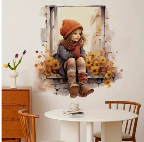 PVC Wall Sticker, Reusable, Self-Adhesive, Oblong Shape, Matte Finish, Home Decoration, 1pc Window Pattern for Bedroom, Living Room, Foyer - 23.62inch x 23.62inch