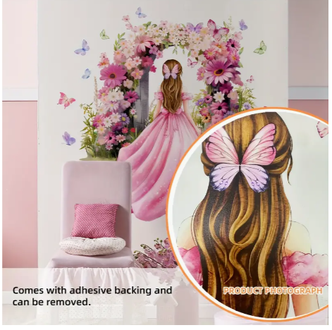 2-Piece Set Hand-Drawn Floral Archway Silhouette Wall Decals, 11.81x35.43inch Each, PVC Self-Adhesive Removable Wall Stickers for Bedroom Living Room Decor, Matte Finish, Irregular Shape