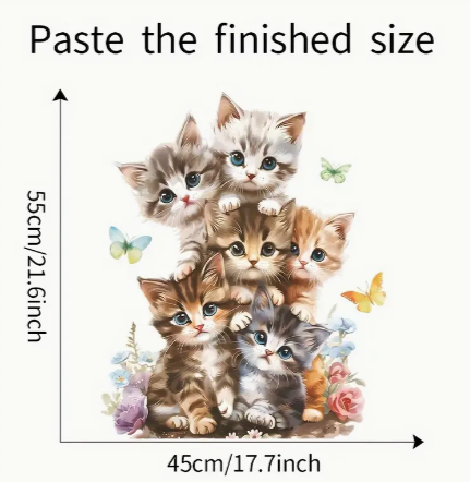Adorable Cartoon Cat & Butterfly Wall Decals - Easy Peel & Stick, Removable Art for Bedroom, Living Room, and Home Décor Material: Plastic
