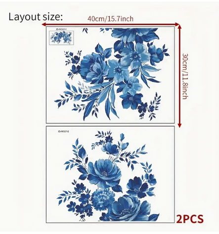 2pcs/set Artistic PVC Wall Decal, Blue Floral Mural, Self-adhesive Removable Wall Art Sticker For Bedroom, Entryway, Living Room, Office, Porch, Background Wall Decor, Home Decoration