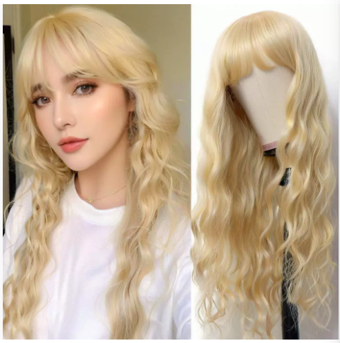 Long Curly Blonde Wig with Braid, Heat Resistant Synthetic Hair for Women, Cosplay, Party, Daily Wear