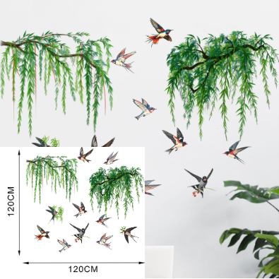 HP：97626498  Willow Tree Bird Wall Stickers | 120x120cm Large Removable Mural Decals | Nature Design fo r Living Room or Bedroom