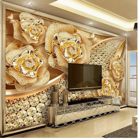 Luxury European 3D Diamond Flower Wallpaper - Non-Self-Adhesive, Easy Install for Living Room, Bedroom, and Home Decor