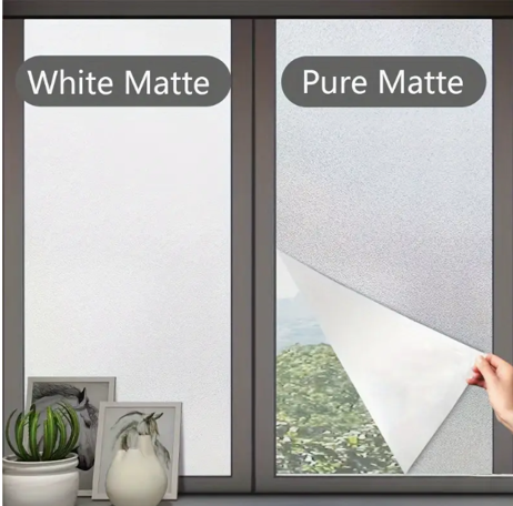 Privacy Window Film, White Frosted Decorative Glass Film, Static Cling, Easy Install No Glue Needed, Blocks Peeping and Glare, 5mil Thickness, Decorative Privacy Film