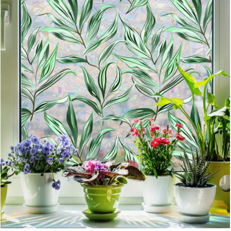 Colorful Flower Translucent curtain Sticker Static Wall Stickers