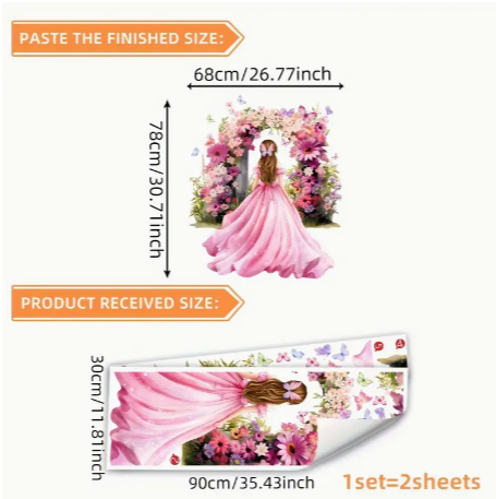2-Piece Set Hand-Drawn Floral Archway Silhouette Wall Decals, 11.81x35.43inch Each, PVC Self-Adhesive Removable Wall Stickers for Bedroom Living Room Decor, Matte Finish, Irregular Shape