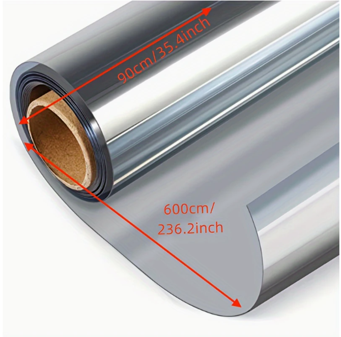 Silvery 35.4x236.2inch Window Tint For Home Window Privacy Film See Out Not In Reflective One Way Window Film UV Sun Heat Blocking Window Film Static Cling For Home Office