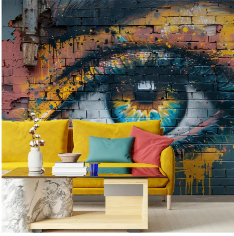 1 Piece Of 147.64inch * 98.43inch Street Art Kazilan Big Eyed Mural With Adhesive Separation And Peeling Wallpaper At The Bottom