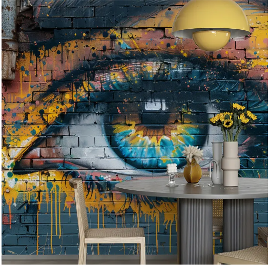 1 Piece Of 147.64inch * 98.43inch Street Art Kazilan Big Eyed Mural With Adhesive Separation And Peeling Wallpaper At The Bottom