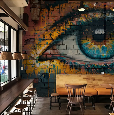 1 Piece Of 147.64inch * 98.43inch Street Art Kazilan Big Eyed Mural With Adhesive Separation And Peeling Wallpaper At The Bottom
