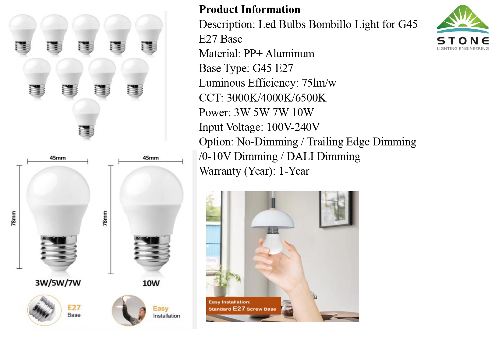 Led Bulbs Bombillo Light for G45 E27 Base