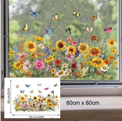 Whimsical Charm, Sunflower & Butterfly Wall Decals - Removable PVC Stickers for Living Room, Bedroom, and Entryway Decor  G.W.S   HP 97626498