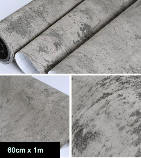  G.W.S  HP9762-6498 3D Wide Self-Adhesive Peel and Stick Concrete Wallpaper - Light Grey Stained Matte Textured Vinyl Wrap Contact Paper for Countertops, Bathroom, Bedroom, Office - Durable Easy Install Wall Sticker, Bathroom Wallpaper, Modern Decor,