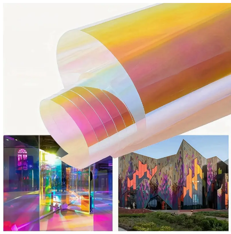 hp:9762-6498 Rainbow Window Film, Smart Red Blue Chameleon Window Film, Color Changing Window Film for Car, Shopping Mall, Building, Home Decor